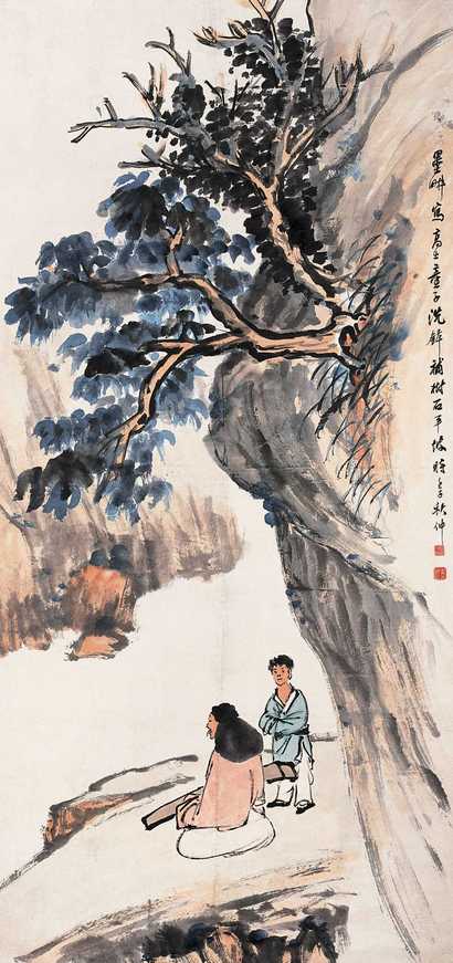 倪田等 1912（壬子）年作 高士抚琴图 中堂